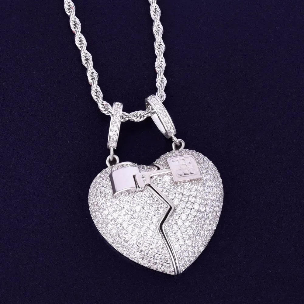 Men Key Lock Heart Pendant Rope Chain Necklace 